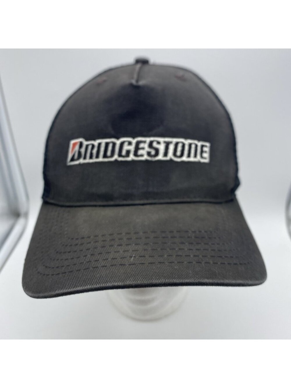 Bridgestone Trucker Hat Black Adjustable Hook & Loop Cotton Cap Mesh Back